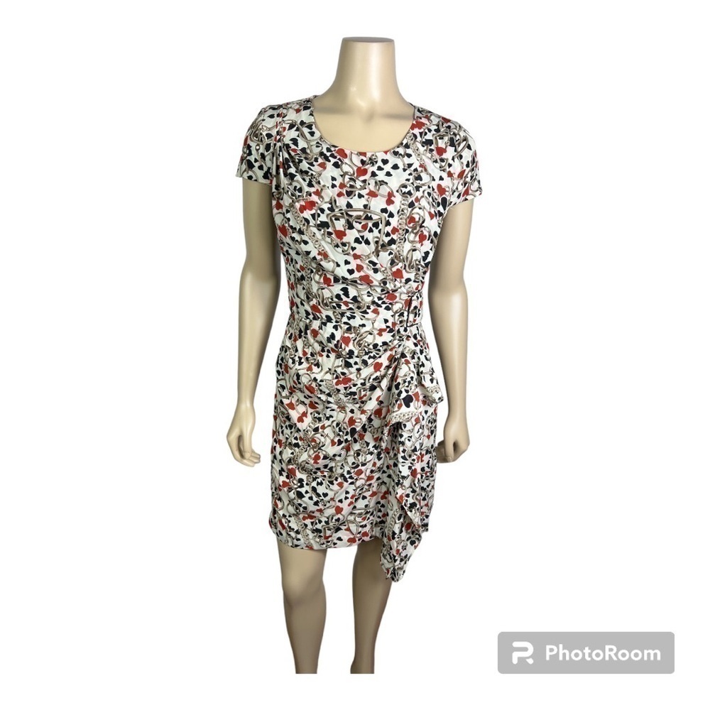 Solina Black Label Red & Black Heart Print Dress Silk Sz M